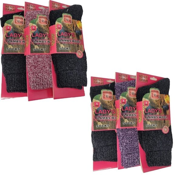 Women Lamb Wool Socks, Heavy Duty, Warm Boots Crew Sock Marled Patterns, 6 Pairs - Picture 1 of 3